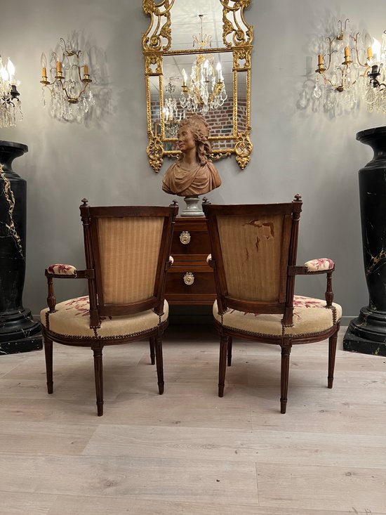 Pair Of Cabriolet Armchairs In Walnut Louis XVI Period Around 1780