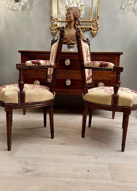 Pair Of Cabriolet Armchairs In Walnut Louis XVI Period Around 1780