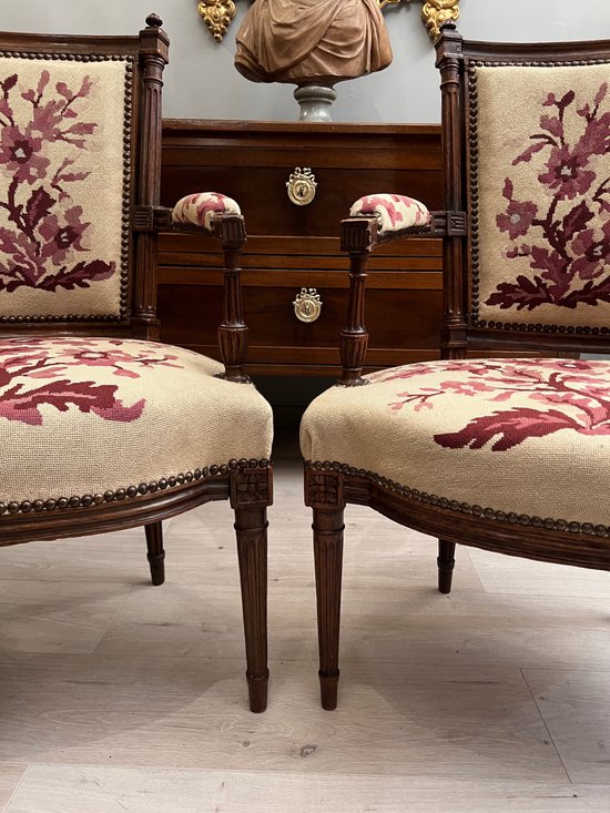 Pair Of Cabriolet Armchairs In Walnut Louis XVI Period Around 1780