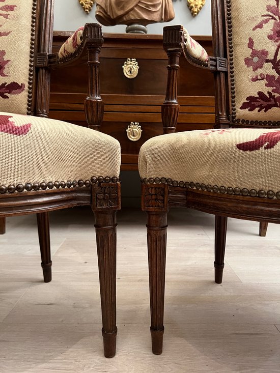 Pair Of Cabriolet Armchairs In Walnut Louis XVI Period Around 1780