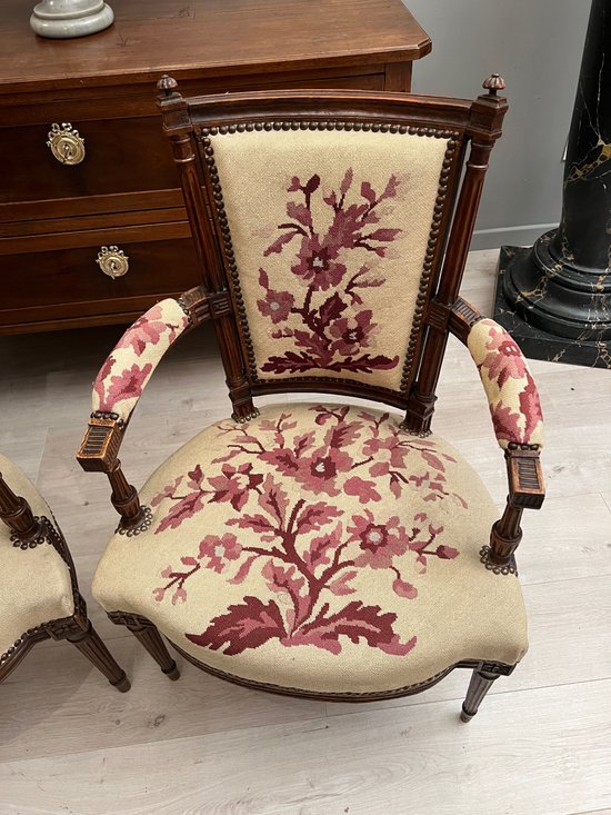 Pair Of Cabriolet Armchairs In Walnut Louis XVI Period Around 1780