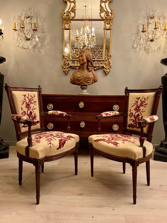 Pair Of Cabriolet Armchairs In Walnut Louis XVI Period Around 1780