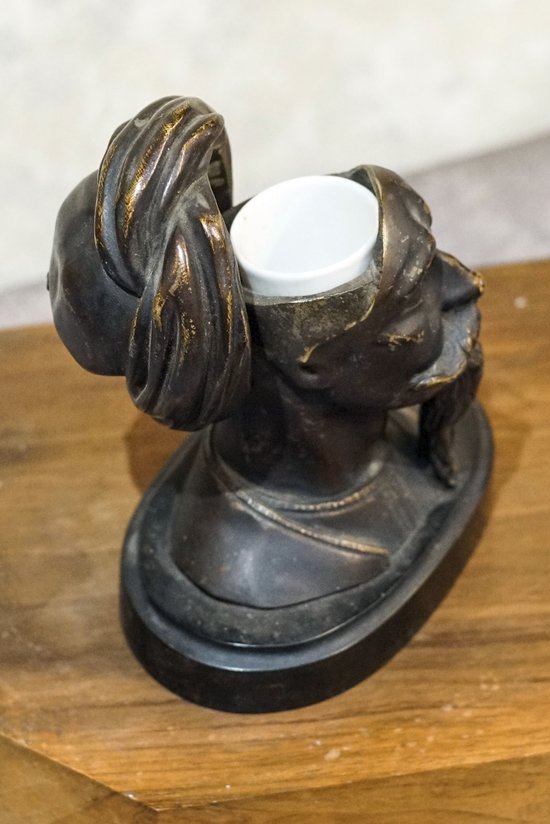 Bronze Orientalist Head Inkwell