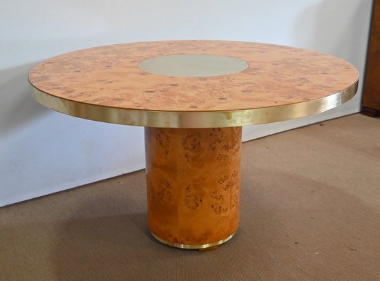 Round Table in Cedar burl and gold metal - 1980