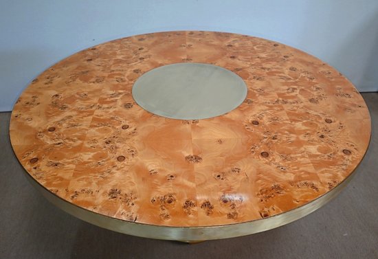 Round Table in Cedar burl and gold metal - 1980