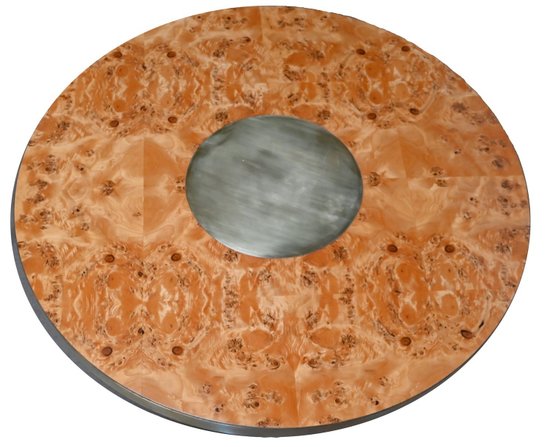 Round Table in Cedar burl and gold metal - 1980