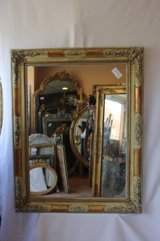 Rectangle Mirror Gold Leaf Restoration And Patina 90 X 114 Cm