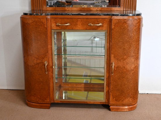 Buffet Vitrine in Thuya Lupe Furnier und schwarzem Marmor, Maison Stourm - 1940