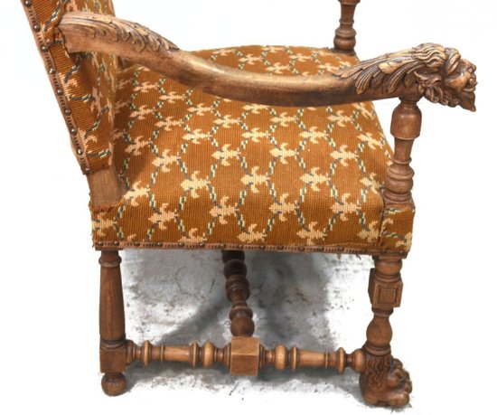 Renaissance Style Walnut Armchairs With Devils Heads