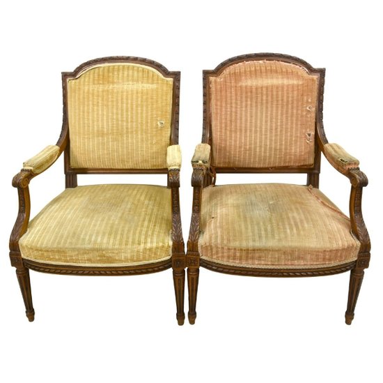 Lounge Chairs And Armchairs Louis XVI Style 4 Pieces Late Nineteenth In Walnut