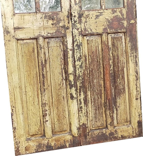 Antica porta in teak smaltato del 19° secolo nella sua patina originale Porte in legno