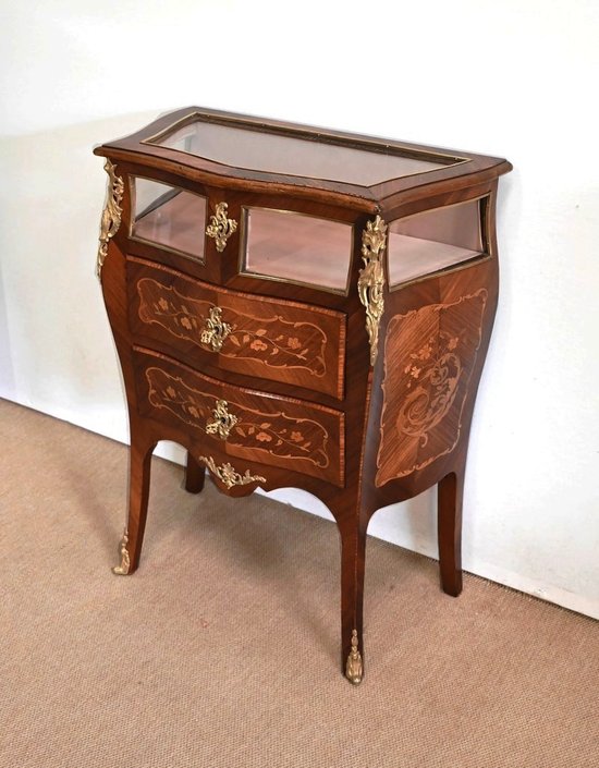 Petite Commode Vitrine en Acajou et Bois de Violette, style Louis XV – Fin XIXe