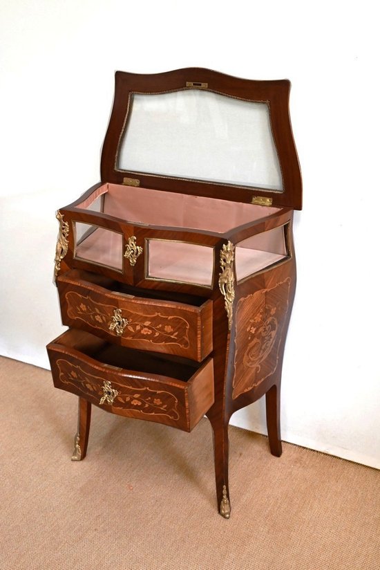 Petite Commode Vitrine en Acajou et Bois de Violette, style Louis XV – Fin XIXe