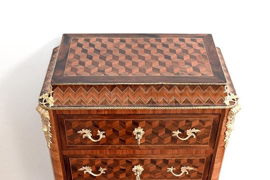 Secretaire Semainier in Legno Pregiato, Stile Luigi XV, Epoca Napoleone III - Metà del XIX Secolo