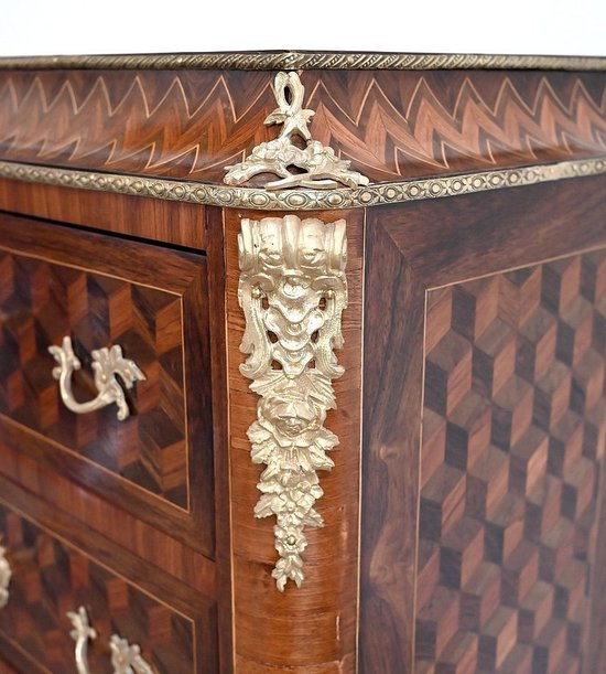 Secretaire Semainier in Legno Pregiato, Stile Luigi XV, Epoca Napoleone III - Metà del XIX Secolo