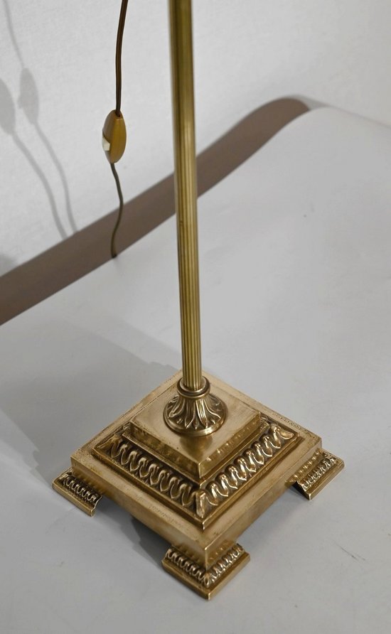 Petite Lampe Tulipe en Verre et Bronze, réglable, Art Déco – 1920