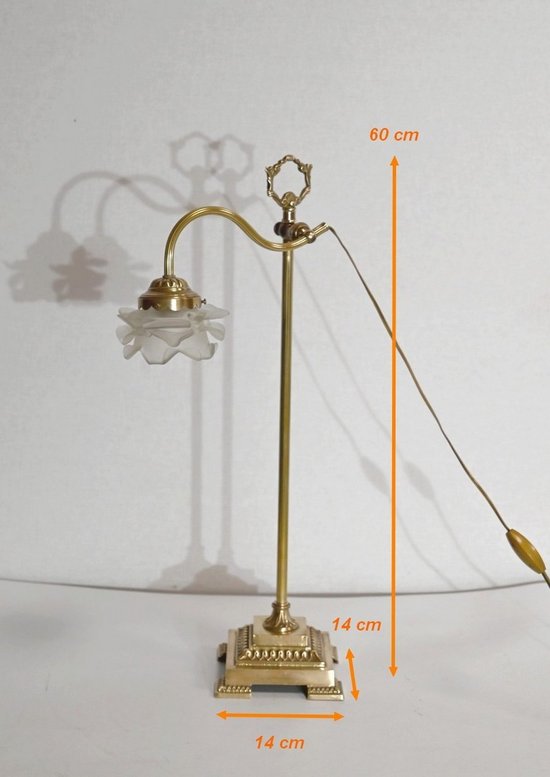 Petite Lampe Tulipe en Verre et Bronze, réglable, Art Déco – 1920