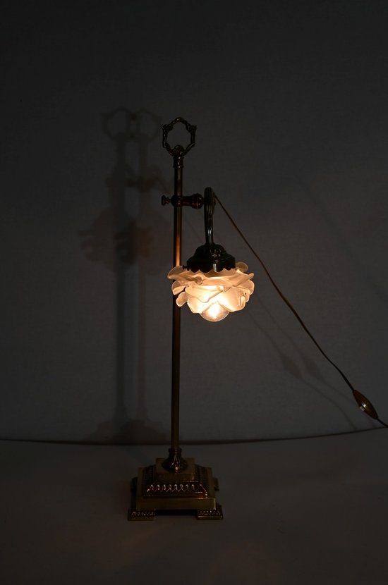 Petite Lampe Tulipe en Verre et Bronze, réglable, Art Déco – 1920