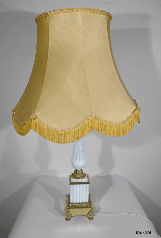 Important Opaline and Bronze Lamp, Louis XVI Style – 1950