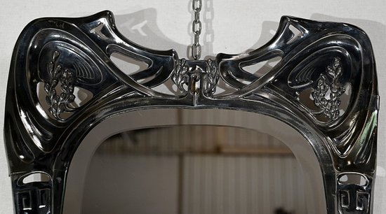 Miroir en Métal Argenté, Art Nouveau – Fin XIXe / Début XXe