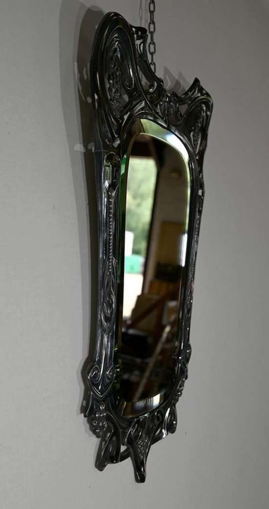 Miroir en Métal Argenté, Art Nouveau – Fin XIXe / Début XXe