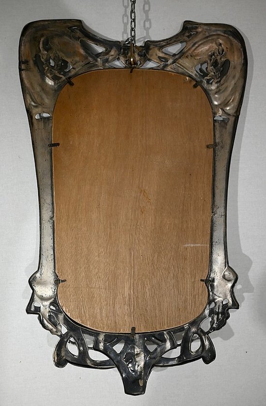 Miroir en Métal Argenté, Art Nouveau – Fin XIXe / Début XXe