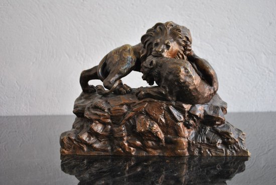 Bronze Animalier XIXème Non Signé Aux Lions