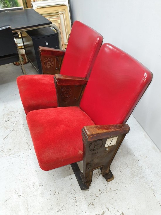 Red Skai And Patinated Cast Iron Show Hall Chairs