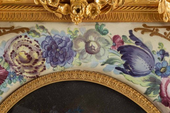 Large Enameled Gilt Bronze Frame with Floral Décor, with an Elegant Girl Décor. Napoleon III period