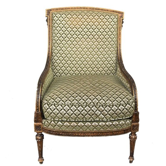 Fauteuil Bergère De Style Louis XVI Dorée Fin XIXème