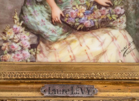 Tableau Portrait Sur Plaque En Porcelaine Laure Lévy Fin XIXème