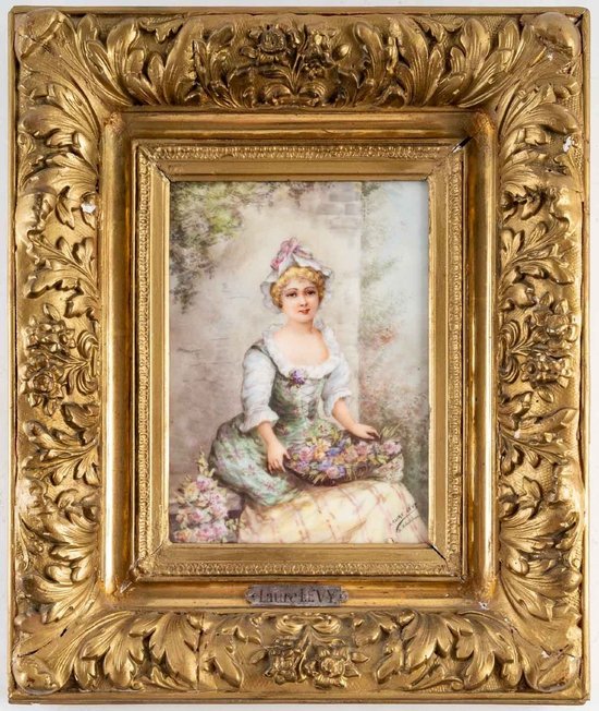 Tableau Portrait Sur Plaque En Porcelaine Laure Lévy Fin XIXème