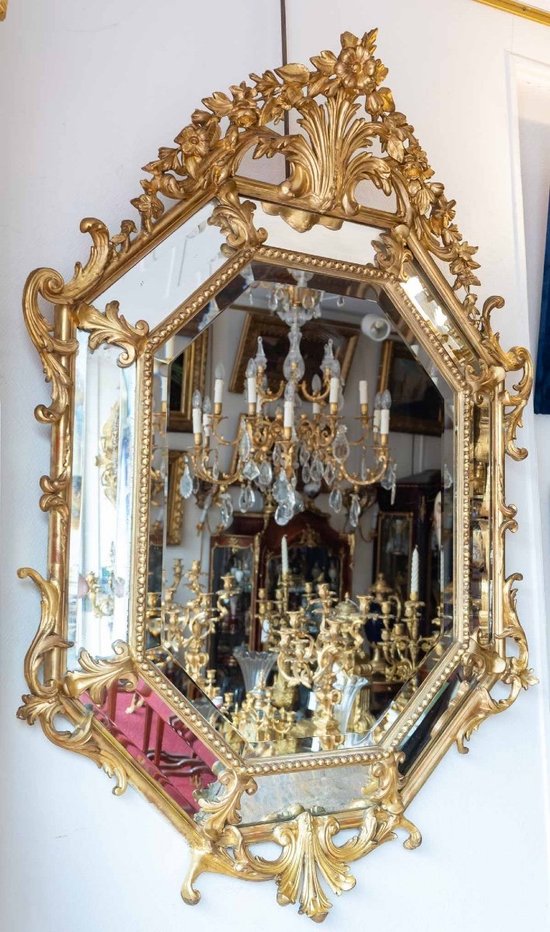 Gilded Wood Mirror Louis XV Style End of XIXth Century