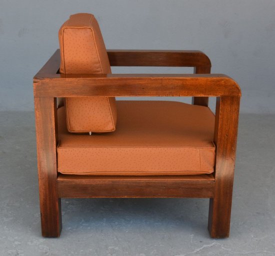 Pair Of Armchair 1940s Faux Leather Ostrich Havana