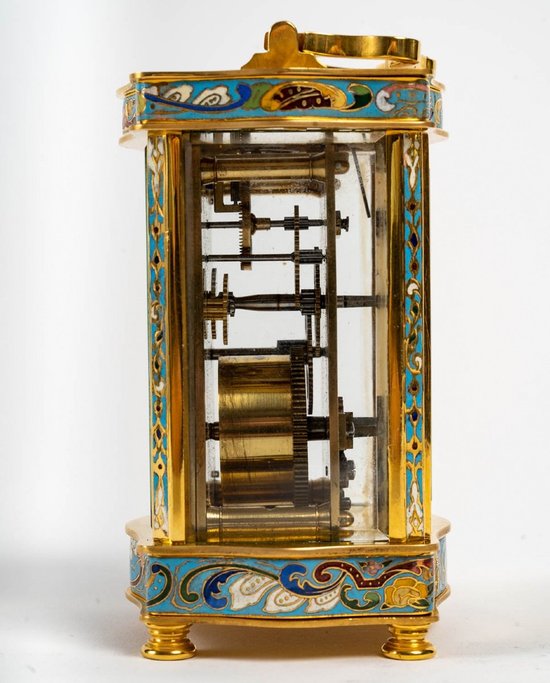 Small Travel Clock In Bronze And Cloisonné Enamel Late 19th Century