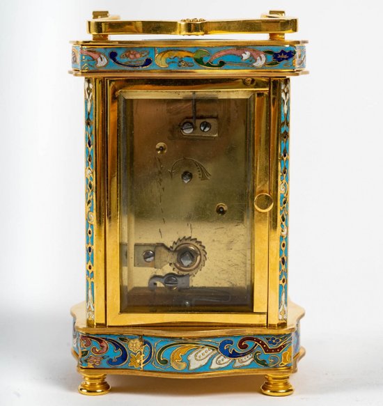 Small Travel Clock In Bronze And Cloisonné Enamel Late 19th Century