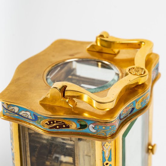 Small Travel Clock In Bronze And Cloisonné Enamel Late 19th Century