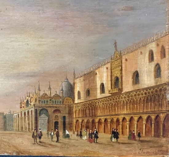 St Mark's square in Venice. Italian school of the XIXth century.