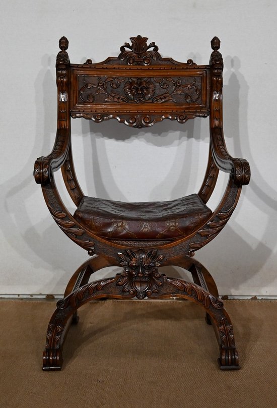 Paar wichtige Fauteuils Dagobert, Curule, Renaissance Geschmack - Ende XIX.