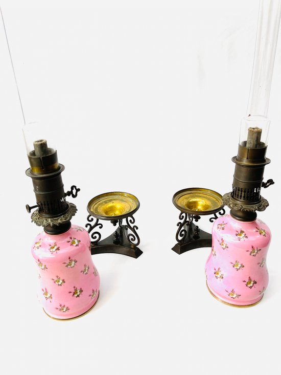 Pair of pink oil lamps Napoleon 3