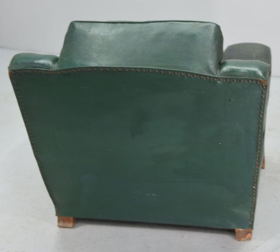 Club Armchair In Green Leather Art Deco Period 1940