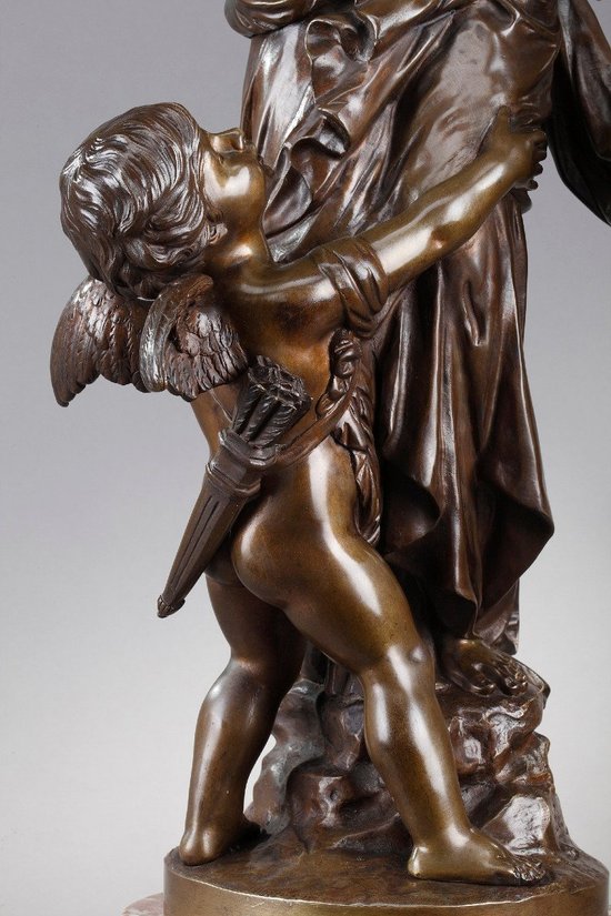 Sculpture " Psyche And Love " Signed Jean Bulio