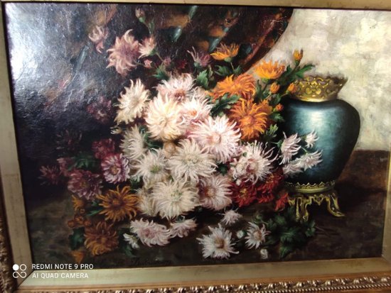 Oil on canvas painting of the CHRYSANTHEMES end of XIXth century