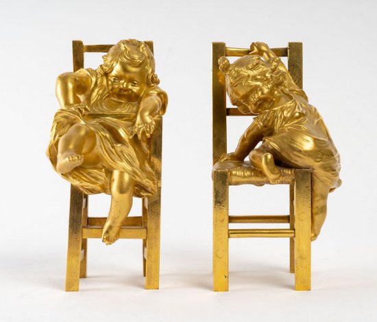 Pair Of Gilded Bronze Sculptures 19th Century