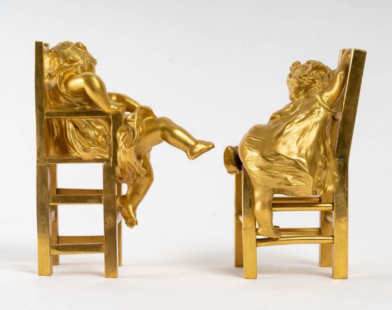 Pair Of Gilded Bronze Sculptures 19th Century