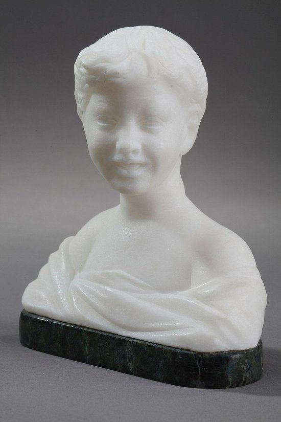 Small Bust Representing A Young Boy In Alabaster