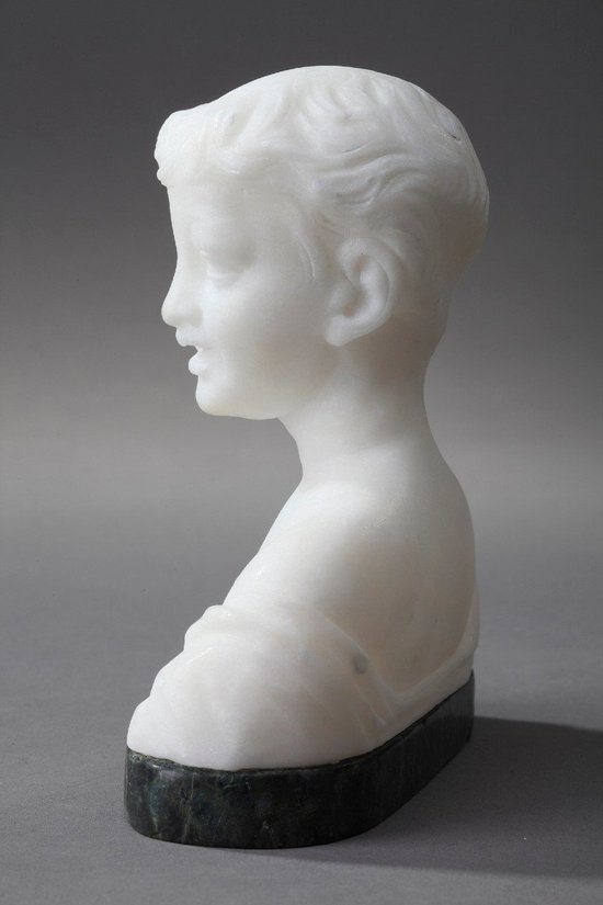 Small Bust Representing A Young Boy In Alabaster