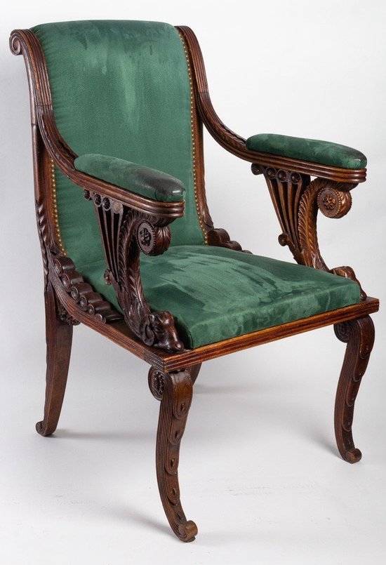 Carved Wooden Office Chair Art Nouveau style 19th Century