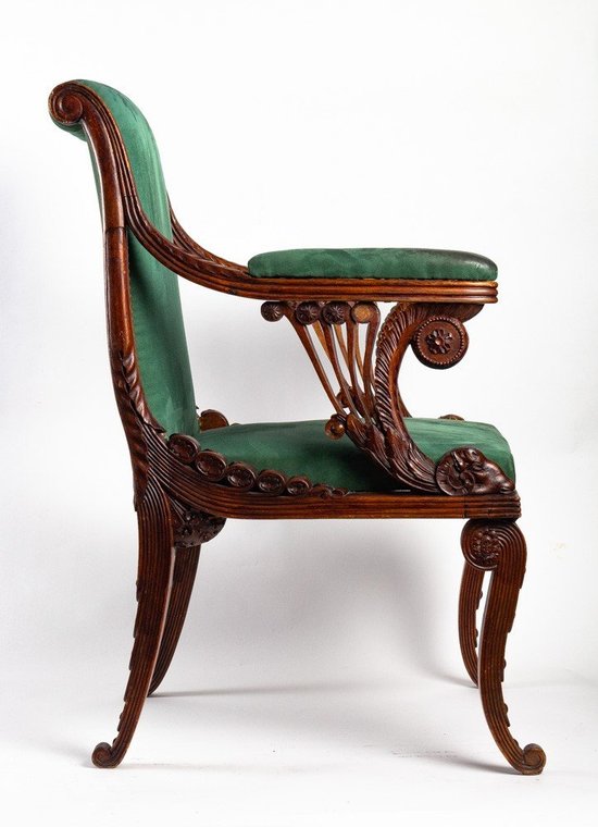 Carved Wooden Office Chair Art Nouveau style 19th Century