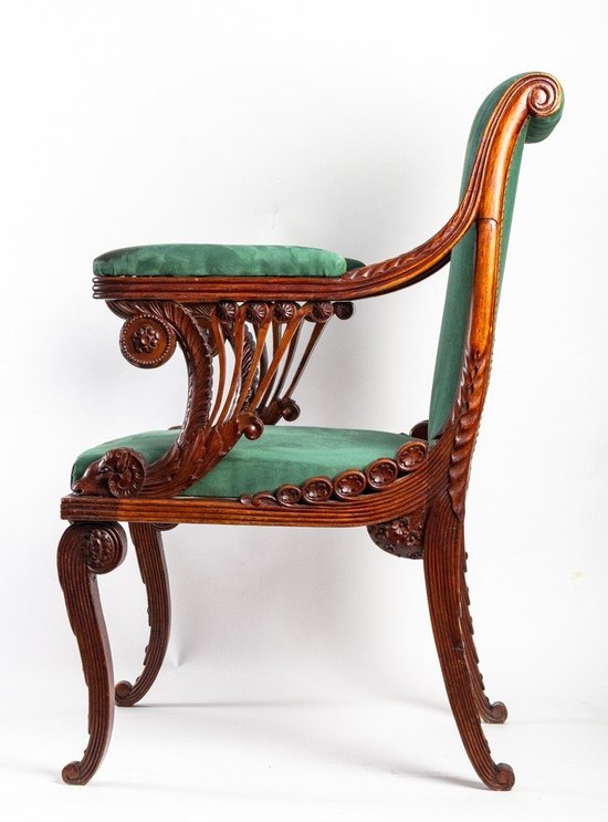 Carved Wooden Office Chair Art Nouveau style 19th Century